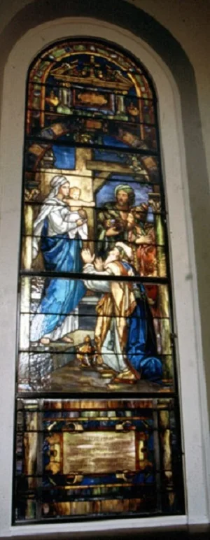 A narrow stained glass lancet window from St Paul's Church, Mount Vernon.